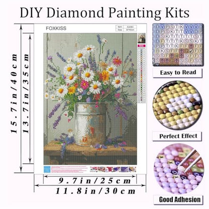 Diamond Art Painting Kits for Adults, Wildflower Daisy Bouquet Full Drill Diamond Dots Paintings for Beginners, Round 5D Paint with Diamonds Pictures Gem Art Painting Kits DIY Crafts Kits 12x16In - color: Wildflower