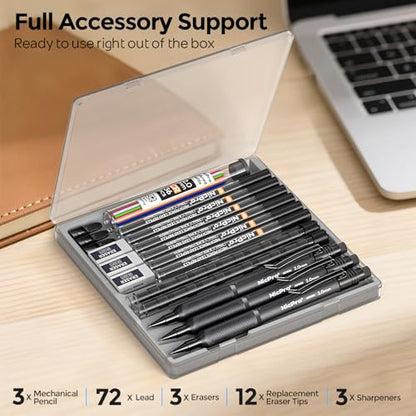 Nicpro 2.0 mm Mechanical Pencil Set, 3PCS Artist Lead Pencil Holder 2mm with 72PCS Lead Refills (4H 2H HB 2B 4B 6B Color) Eraser, Weatherproof Barrel for Outdoor Writing Drafting Drawing Sketching - style: 2.0mm(3 Pcs)