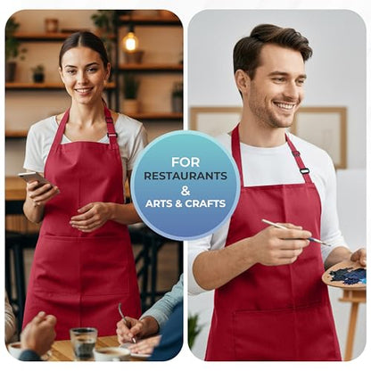 Utopia Kitchen 4 Pack Bib Apron Adjustable with 2 Pockets, Water and Oil Resistant, Cooking Kitchen Chef Apron for Women Men - color: Red