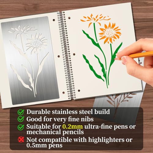 Eageus 8 Pcs Metal Stencils Wood Burning Stencil Lettering Stencils for Painting, Reusable Sunflower Flower Template for Wood Carving Drawing Engraving Journal Craft(Plant Style) - style: Plant Style
