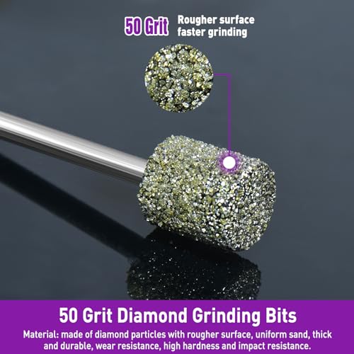 12PCS Diamond Grinding Bit Compatible with Dremel, Stone Carving Set with 50Grit Diamond Coated Bits Polishing Kit with 1/8" (3mm) Shank Rotary Tools Accessories for Stone Rocks Jewelry Glass Ceramics - size: 12PCS-50 Grit