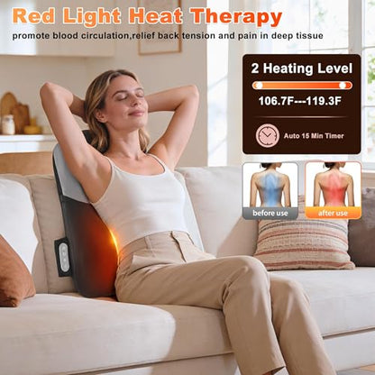 Neck and Back Massager with Heat, Rolling Up and Down Shiatsu Back and Neck Massager with Heat, 4D Kneading and Car Adapter for Home, Office and Car use, Gifts for Men and Women - color: Black-02