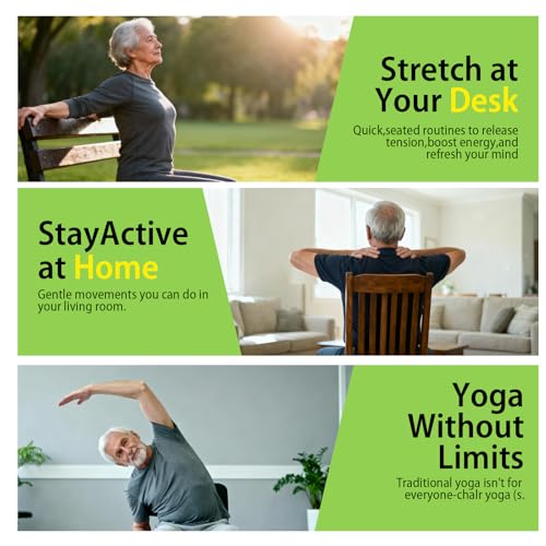 Chair Yoga for Seniors Over 60 Book & Chart, Gentle Seated Chair Yoga Guide, 30-Day Challenge for Flexibility & Balance, A4 Size Easy to Follow Chair Yoga Routine for Older Adults