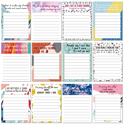 Pajean 12 Designs Funny Sticky Notes, Office to Do List,Cute Style | Sarcastic Notepads with Funny Sayings, 3 X 3.93 Inch Sticky Memo Pads, Assorted Colors, Office Desk Supplies - style: Cute Style