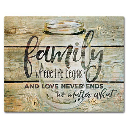 CounterArt Family Time 3mm Tempered Glass Cutting Board 12" x 15" | Serving Board, Charcuterie Board, Countertop Protection - color: Family Time