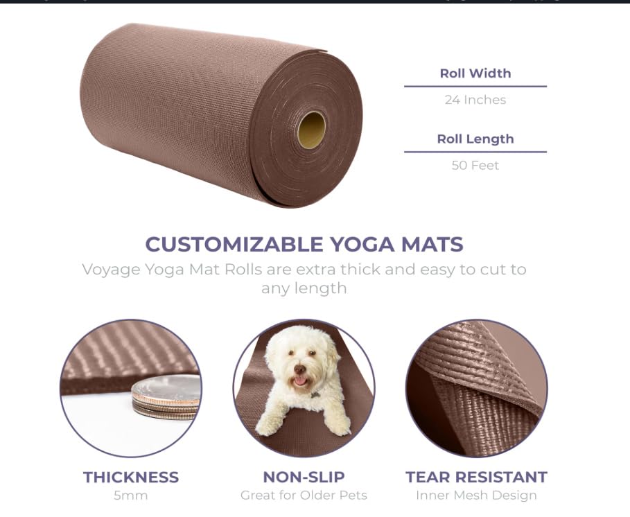 Voyage 5mm Thick Yoga Mat Roll, 50ft x 24in - color: Chocolate