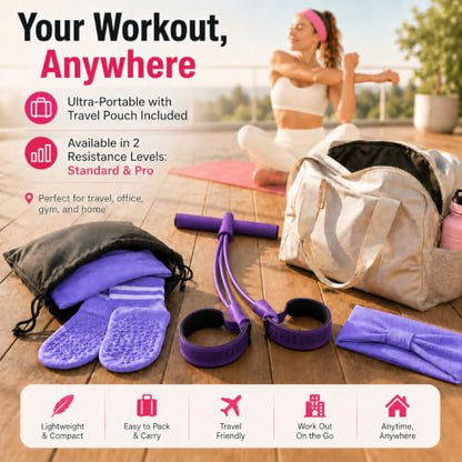 Pedal Resistance Band, Stitched Anti-Snap Elastic Pull Rope Fitness Equipment, 3-in-1 Home Workout Exercise Bands Set with Pilates Grip Socks & Headband - color: Purple, size: 55LB