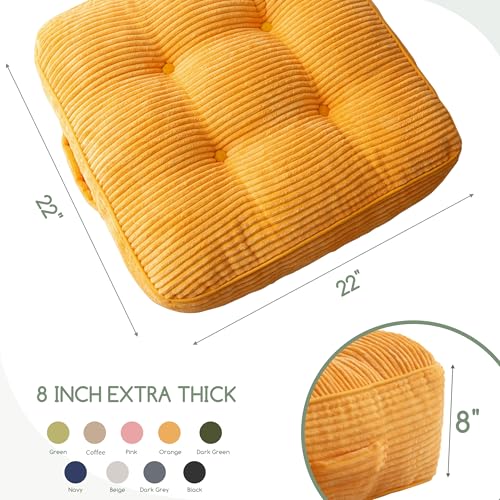 HIGOGOGO 8" Extra Thick Floor Pillow Cushion for Adults, Meditation Cushion Pillow, Large Square Floor Sitting, Tufted Corduroy Cover, for Tatami Living Room or Yoga, Orange - color: Square Orange, size: 8" Thick(Pack of 1)