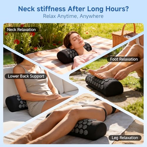 Acupressure Neck Pillow, Ergonomic Neck Support Pillow with Raised Pressure Points, Neck Rest Pillow for Home, Office, Travel, Reading, Relaxation Gift for Women & Men, Black - color: Black