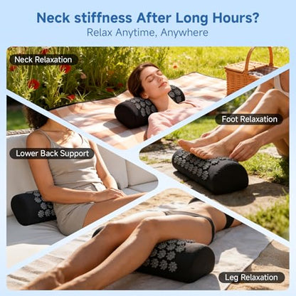 Acupressure Neck Pillow, Ergonomic Neck Support Pillow with Raised Pressure Points, Neck Rest Pillow for Home, Office, Travel, Reading, Relaxation Gift for Women & Men, Black - color: Black
