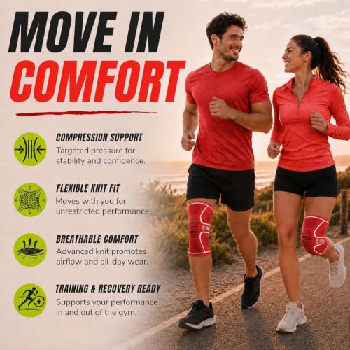 UFlex Athletics Knee Brace for Men and Women Knee Compression Sleeve Knee Support Wraps for Arthritis Joint Pain Relief, Workout, Swelling, Sports, Circulation, Running, & ACL Recovery - color: Red-White, size: Medium
