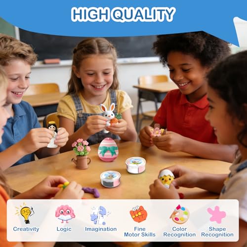 Easter Air Dry Clay for Kids,12 Boxes Modeling Magic Clay Kit with Sculpting Tools Tutorials, Safe & Non-Sticky DIY Craft Kit for Easter Basket Stuffers Gifts - color: Clay Easter Kit