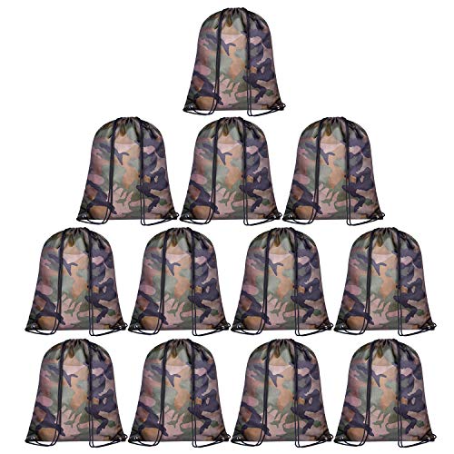 KUUQA 12 Pack Camouflage Drawstring Backpack Bulk String Backpack - color: Camouflage