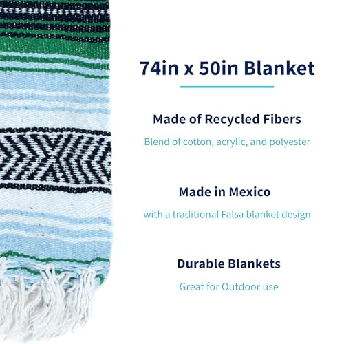 La Montana Bulk Falsa Mexican Blanket, 4 Pack, Kelly Green/Light Blue/White - color: Kelly Green/Light Blue/White