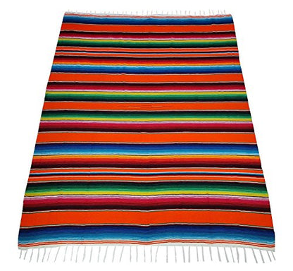 Sanyork Orange Sarape Style Falsa Blanket Classic Mexican Serape Mat Throw Hand Woven