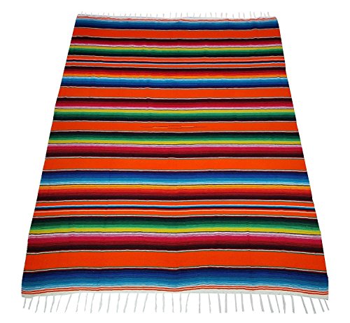 Sanyork Orange Sarape Style Falsa Blanket Classic Mexican Serape Mat Throw Hand Woven