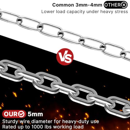 2Pcs 40" Heavy Duty Swing Chain Stainless 4 Spring Hooks Porch
