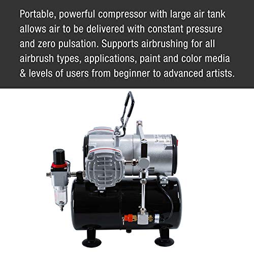 Master Airbrush TC-828 Airbrush Compressor with Tank- 1/4 HP Twin Cylinder, 3L Air Tank, 46L/Min Flow, Dual Air Brush Support, True Diaphragm Regulator, Portable - Ideal for Artists, Studios - style: Dual Piston with Tank
