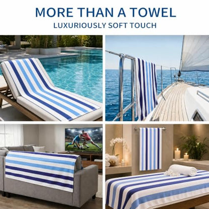 Lightweight Beach Blanket, 35 x 70 in Blue Cabana Stripe Outdoor Mat