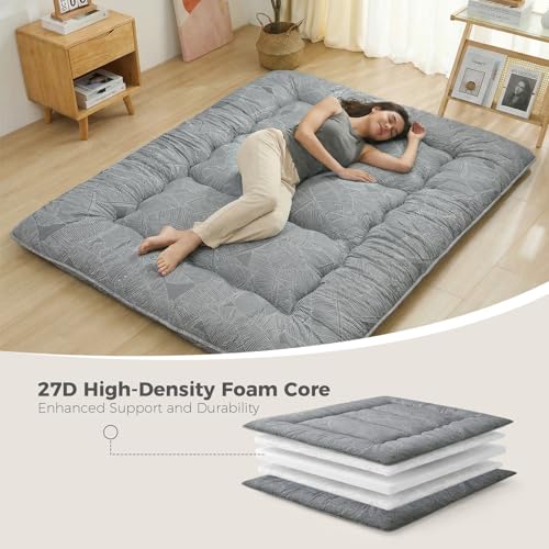 XICIKIN 2.5" Japanese Floor Mattress, Japanese Futon Mattress - color: Grey Feather, size: Queen（80" x 60"）