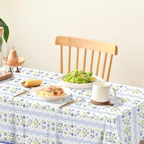 1Pc Blue Flowers Party Plastic Tablecloth 54 x 87 Inch Long Table Cover, Fresh Wildflowers Party Tablecover for Floral Theme Kids Baby Shower Birthday Dinner Picnic Kitchen Event - color: Blue Flowers