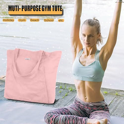 Yoga Mat Bag for Women, Pure Cotton Canvas Yoga Tote with Wet/Dry Pocket, Bottle Holder & Inner Zipper Pocket, Yoga Mat Carrier Bag for Pilates, Gym, Travel, Beach - color: x-Pink