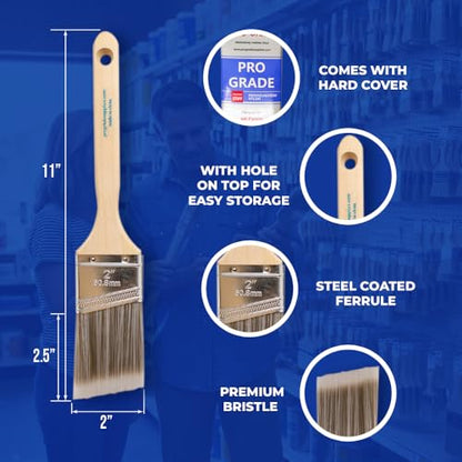 Pro Grade Paint Brushes, 2 Inch Angle Paint Brush, Walls & Trim, 12 Pack | Sash, cut-in & detail work | Furniture, cabinets & doors | Interior & exterior | Latex, oil & stain | Medium stiff bristles - size: 2 inches