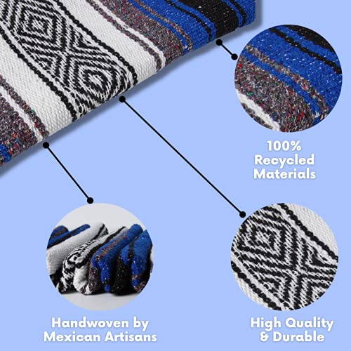 El Paso Designs Mexican Yoga Blanket – Colorful Falsa Serape Throw for Yoga, Beach, Picnic, Saddle, or Home Décor – Soft Woven Boho Blanket (Blue) - color: Blue