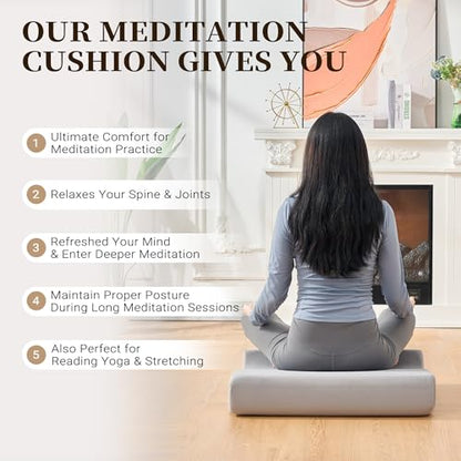 Meditation Cushion Set with High-Density Foam : 26.4" Large Floor Pillow for Yoga, Meditation, Sitting，Zafu & Zabuton Removable Washable Luxe Velvet Cover