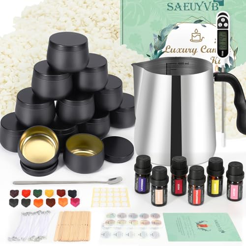 SAEUYVB Candle Making Kit,DIY Starter Soy Candle Making Kit for Adults | Candle Making Supplies with Pouring Pot,Perfect for Making Exquisite Candles as Gifts for Birthdays, Mother's Day, Christmas - size: 12 pcs candle tins kit