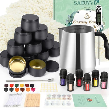 SAEUYVB Candle Making Kit,DIY Starter Soy Candle Making Kit for Adults | Candle Making Supplies with Pouring Pot,Perfect for Making Exquisite Candles as Gifts for Birthdays, Mother's Day, Christmas - size: 12 pcs candle tins kit