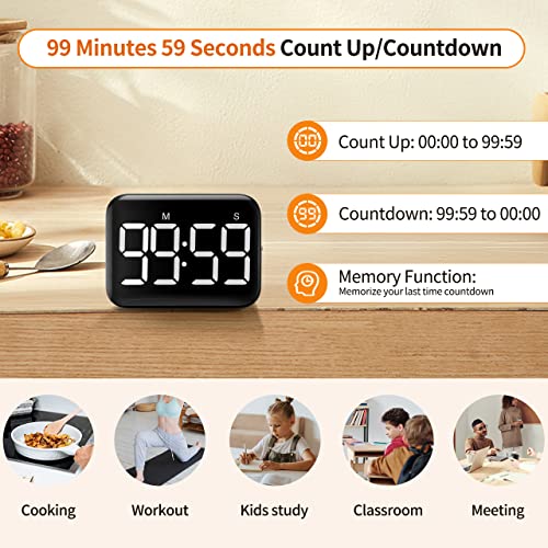 Digital Kitchen Timer, Magnetic Large Display for Cooking & Classroom - color: Cool White
