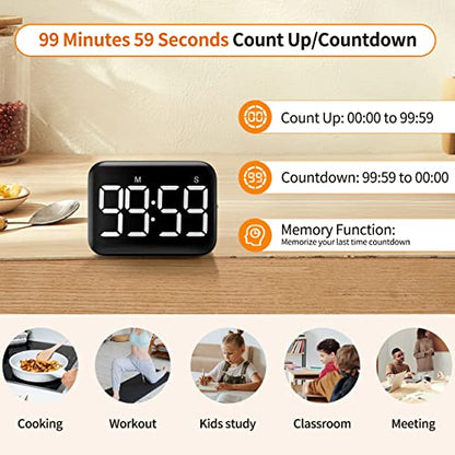 Digital Kitchen Timer, Magnetic Large Display for Cooking & Classroom - color: Cool White