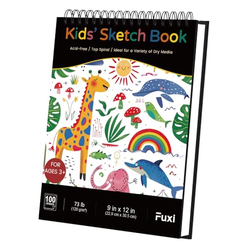 Fuxi Sketch Book for Kids, 9" x 12" Kids Sketch Pad, 100 Sheets_73lb/120gsm | Top Spiral Sketchbook for Kids, Acid-Free Thick White Drawing Paper for Kids, Craft Activities, Art Supplies for Kids 9-12 - color: Satind Black, size: 9" x 12" (Pack of 1)