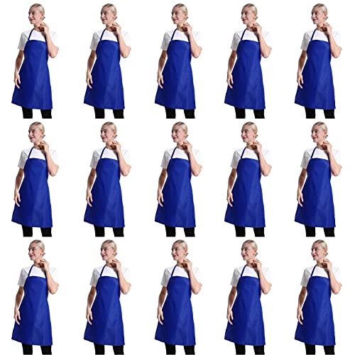 Total 15 PCS Dark Blue Bib Aprons Bulk for Women Men with 2 Front Pockets(Dark Blue-15pcs) - color: Dark Blue-15pcs
