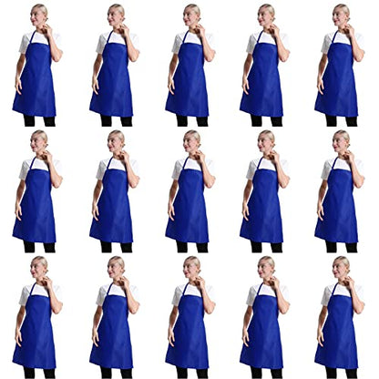 Total 15 PCS Dark Blue Bib Aprons Bulk for Women Men with 2 Front Pockets(Dark Blue-15pcs) - color: Dark Blue-15pcs