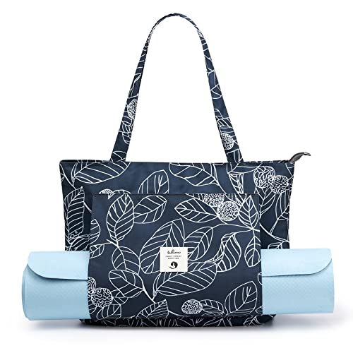 WLLWOO Yoga Mat Carrier Bag for Women Canvas Carryall Tote Gym Pilates | Large Holder Zipper Shoulder for Beach Travel Workout Fitness Office - color: Leaf