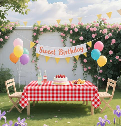 HEIPINIUYE 2 Pack Red Gingham Tablecloth Disposable 54 x 108 Inch Red and White Plaid Plastic Table Cloth Disposable Rectangle Table Cover for Party Birthday Picnic Checkered Tablecloths - color: Red Gingham Tablecloth, size: 2 Pack