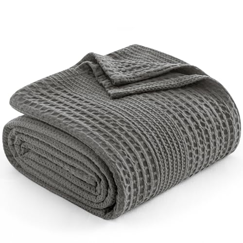 PHF Lightweight Waffle Weave Blanket King Size for Bed Grey 104"x90" - color: Grey, size: King(104"x90")