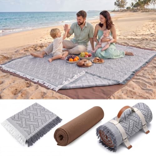2 in 1 Extra Large 80"* 80" Rug Picnic Waterproof Outdoor Beach Blanket Foldable Camping Mat Car Travel Necessities Mountaineering Essentials Camper Accessories Backpacking Gear Trip Supplies - color: Gray, size: 80"x80"