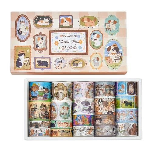 Cat & Dog Washi Tapes Set 20 Rolls, Cute Decorative Masking Tape for Junk Journal, Scrapbooking Supplies, DIY Crafting Supplies - style: Cat & Dog
