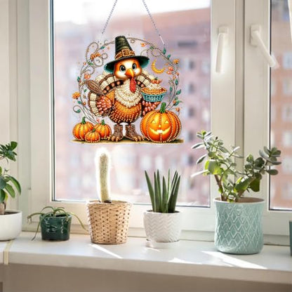 Thanksgiving Hanging Diamond Art Kits for Adult Diamond Painting Kit | Fall DIY Diamonds Painting Art Kit, Acrylic Diamonds Painting Suncatcher Board Kit, Special Crystal Diamond Hanging Ornament - color: DP04528