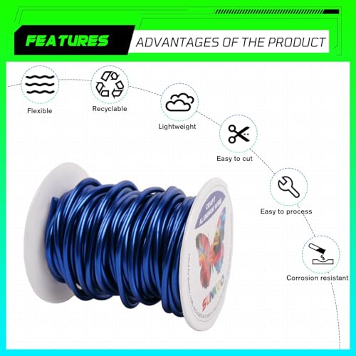 Aluminum Craft Wire,8 Gauge (3mm) Royal Blue Bendable Wire,32 Feet Continuous Roll for Jewelry Making,Sculpting,Floral & Armature Projects - size: 8 Gauge 32FT, style: Royal Blue