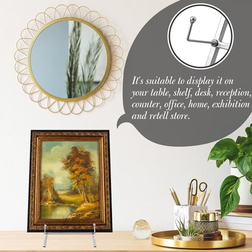 Leinuosen Metal Easel Stand 16.5" H x 8.7" W x 4.3" D Table Top Easel Stand for Display Tripod Art Picture Mirror Modern Plate Holder for Display Book Photo Wedding Sign(Silver) - color: Silver