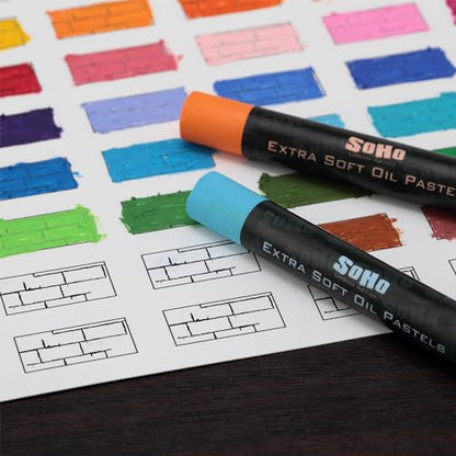 Soho Urban Artist Oil Pastels 52pc Set - Extra Soft, Blendable, Highly Pigmented and Vibrant, Ideal for Artists & Professionals - Suitable for Drawing, Sketching, Layering, and Scraping - size: 52 Count (Pack of 1)