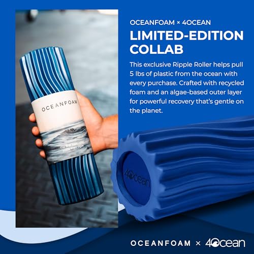 Oceanfoam x 4ocean Roller (Royal Blue) – Limited Edition Muscle Roller for Back Pain & Yoga - High Density Foam for Physical Therapy - Textured for Deep Tissue Massage