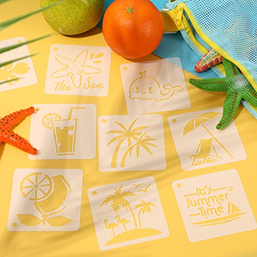 Augshy 56 Pack Summer Stencils for Painting, 3 Inch Beach Crafts Template | Reusable Hawaiian Ocean Life Stencils, Scrapbooking Drawing Wall Floor Decor, DIY Rock Painting Airbrush Fabric Art, 3 Inch - style: Hawaii