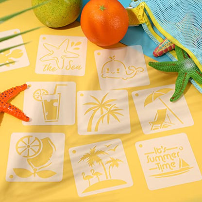 Augshy 56 Pack Summer Stencils for Painting, 3 Inch Beach Crafts Template | Reusable Hawaiian Ocean Life Stencils, Scrapbooking Drawing Wall Floor Decor, DIY Rock Painting Airbrush Fabric Art, 3 Inch - style: Hawaii