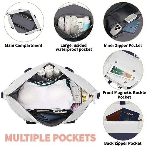 Gym Bag for Women, Sports Travel Duffel Bag with USB Charging Port, Weekender Overnight Bag with Wet Pocket and Shoes Compartment, Carry On Tote Bag Gym Yoga Duffel Bag for Men Women - color: Bluegrey