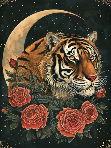 Diymood DIY 5D Diamond Painting Kits for Adults Tiger - Paint with Diamond Art Kits for Adults Moon Full Drill Round Canvas Mosaic Beginner Home Wall Decor Gift 12x16 inch z5 - color: Colorful14
